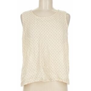 Flax Women's Plus 100% Linen Cream / Brown Polka Dot Sleeveless Top Size Small